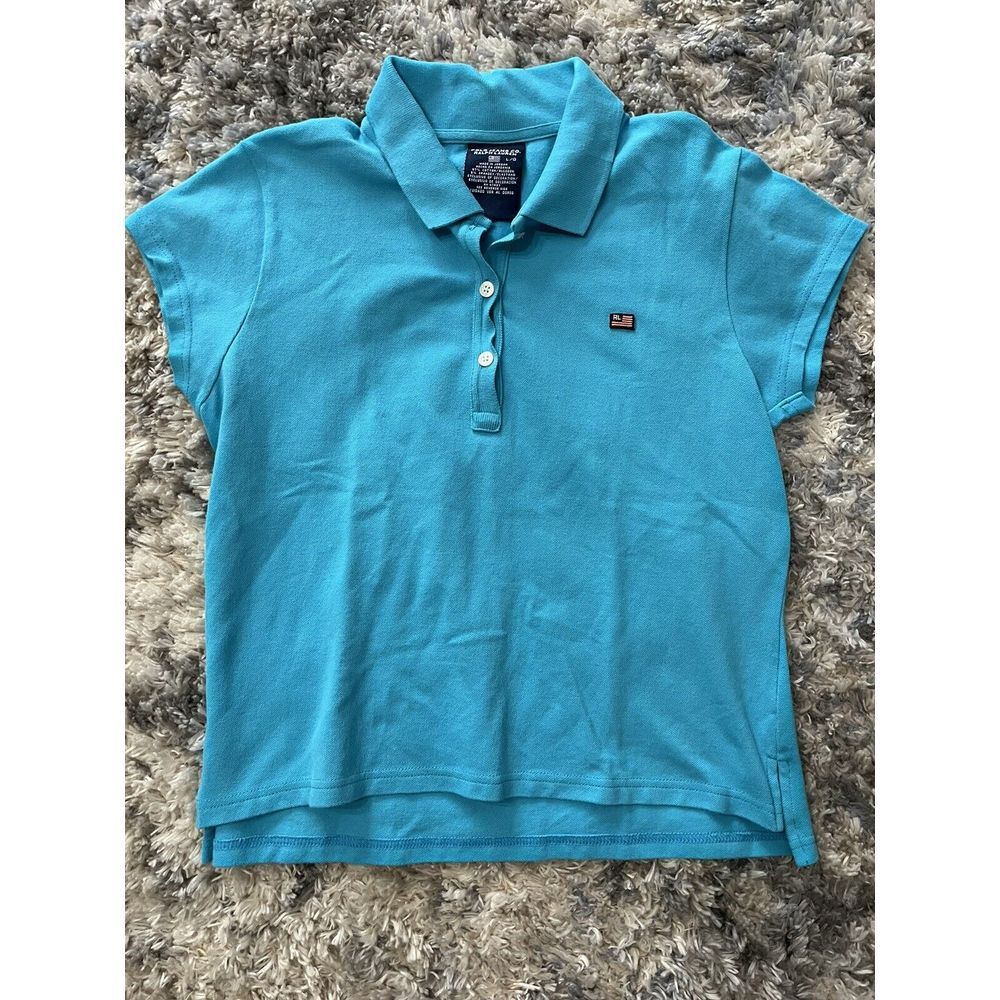 Vintage Ralph Lauren Polo shirt old school turquoise blue Womens size large